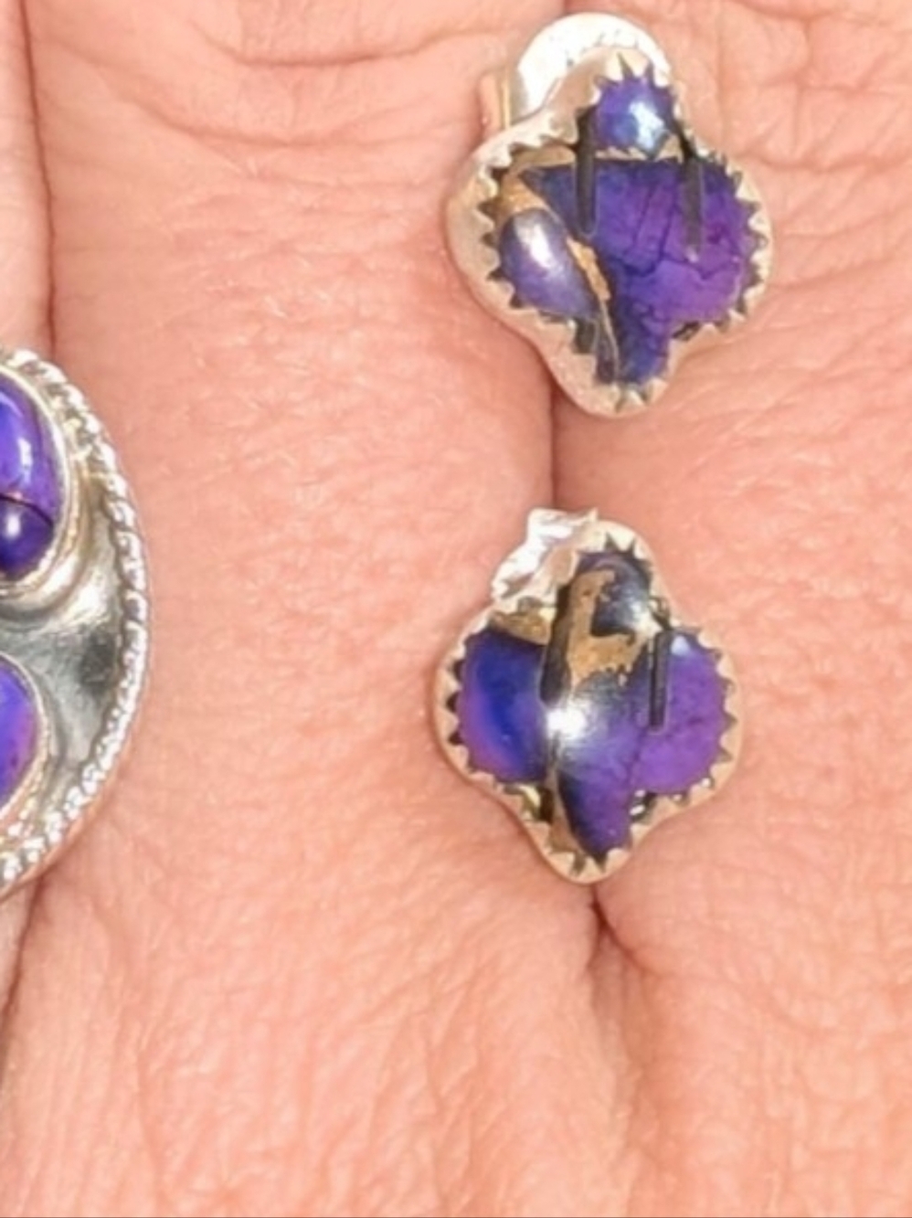 Purple Mojave Turquoise Cactus Earrings